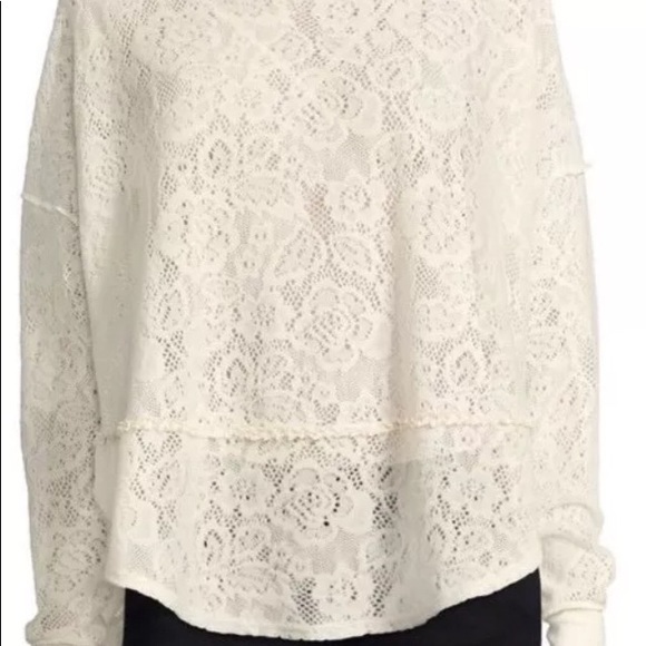 Free People Cream Lace Sweatshirt Boho Festival L - Picture 2 of 8